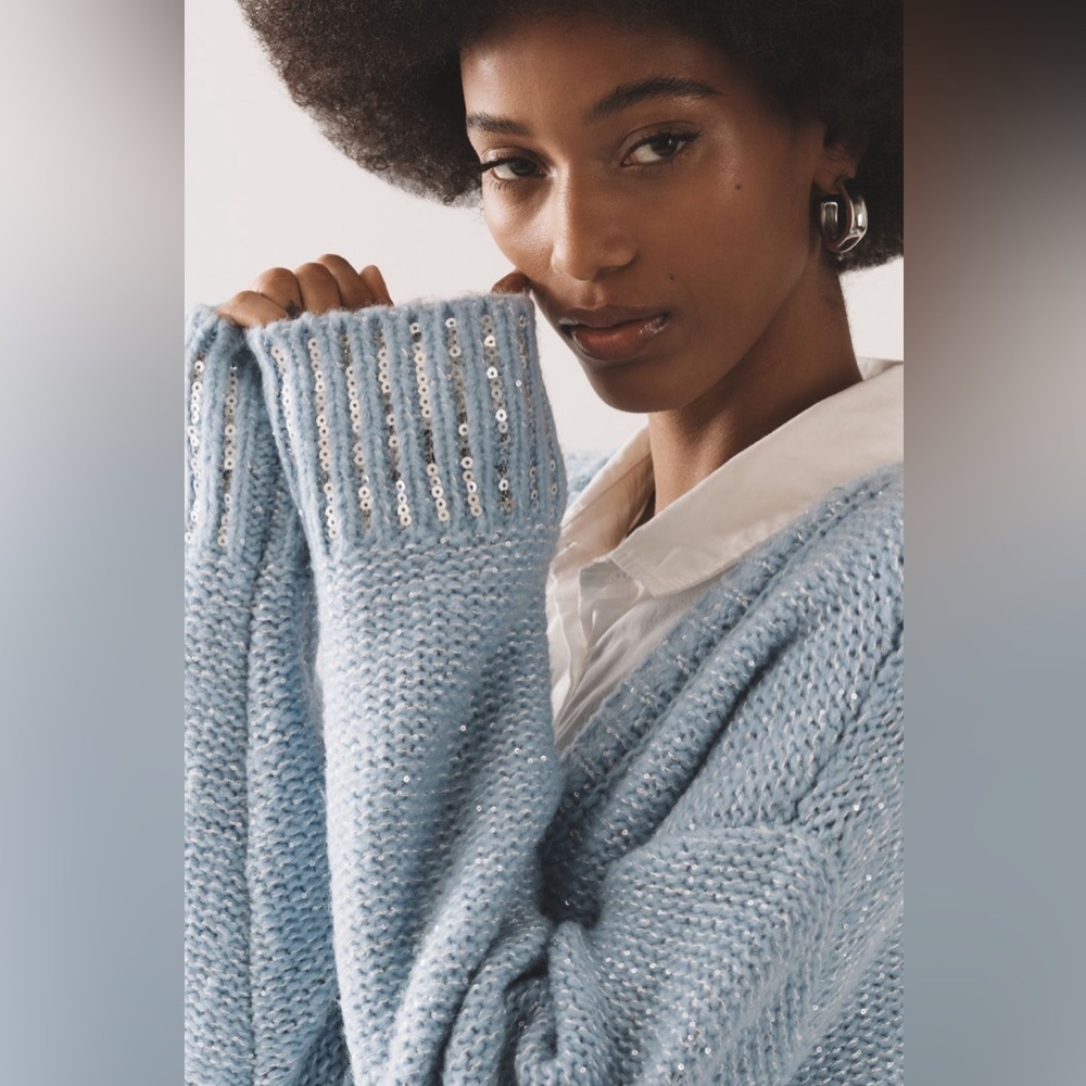 NWT! Anthropologie Maeve Layered Sparkle Cardigan Sweater Mini Dress -Multiple 🪑 - Picture 3 of 7